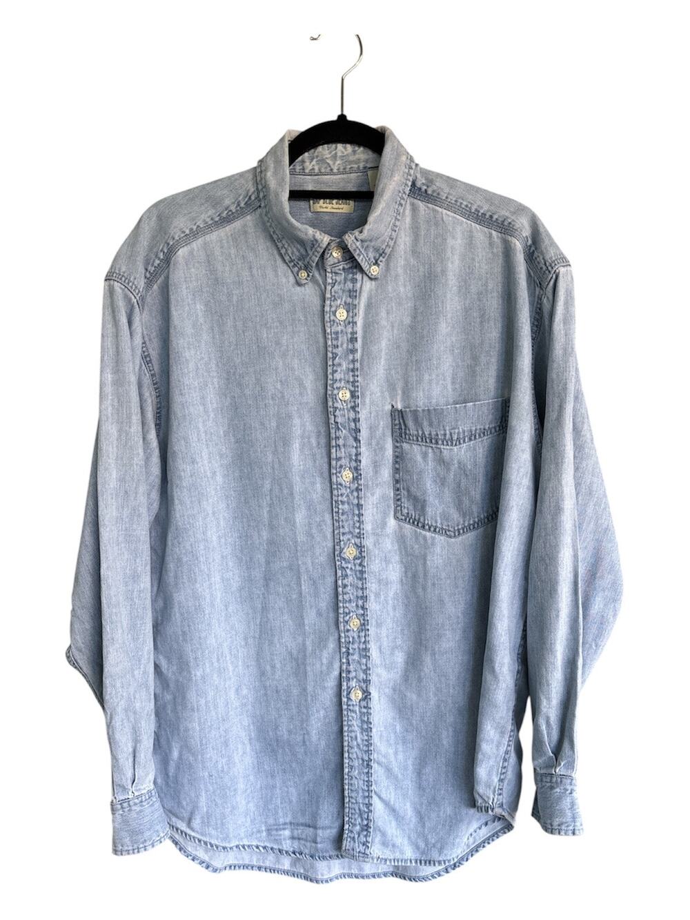 Vintage Gap Blue Jeans Denim Button Down Shirt Mens L 100% Cotton Light Wash Y2K